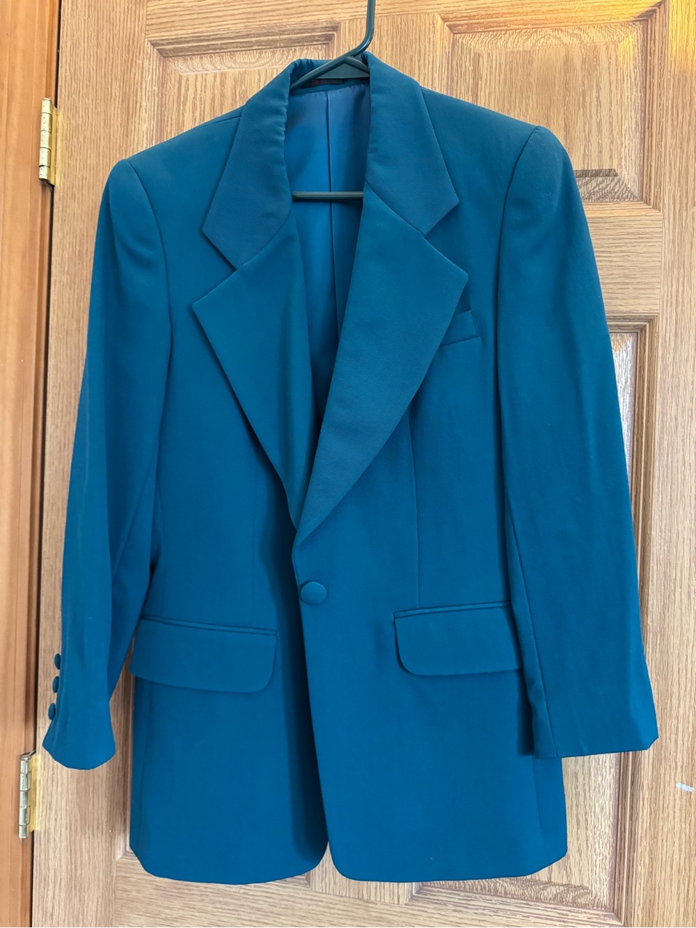Vintage LaBoutique Teal Single-Button Women's Longline Wool Blazer